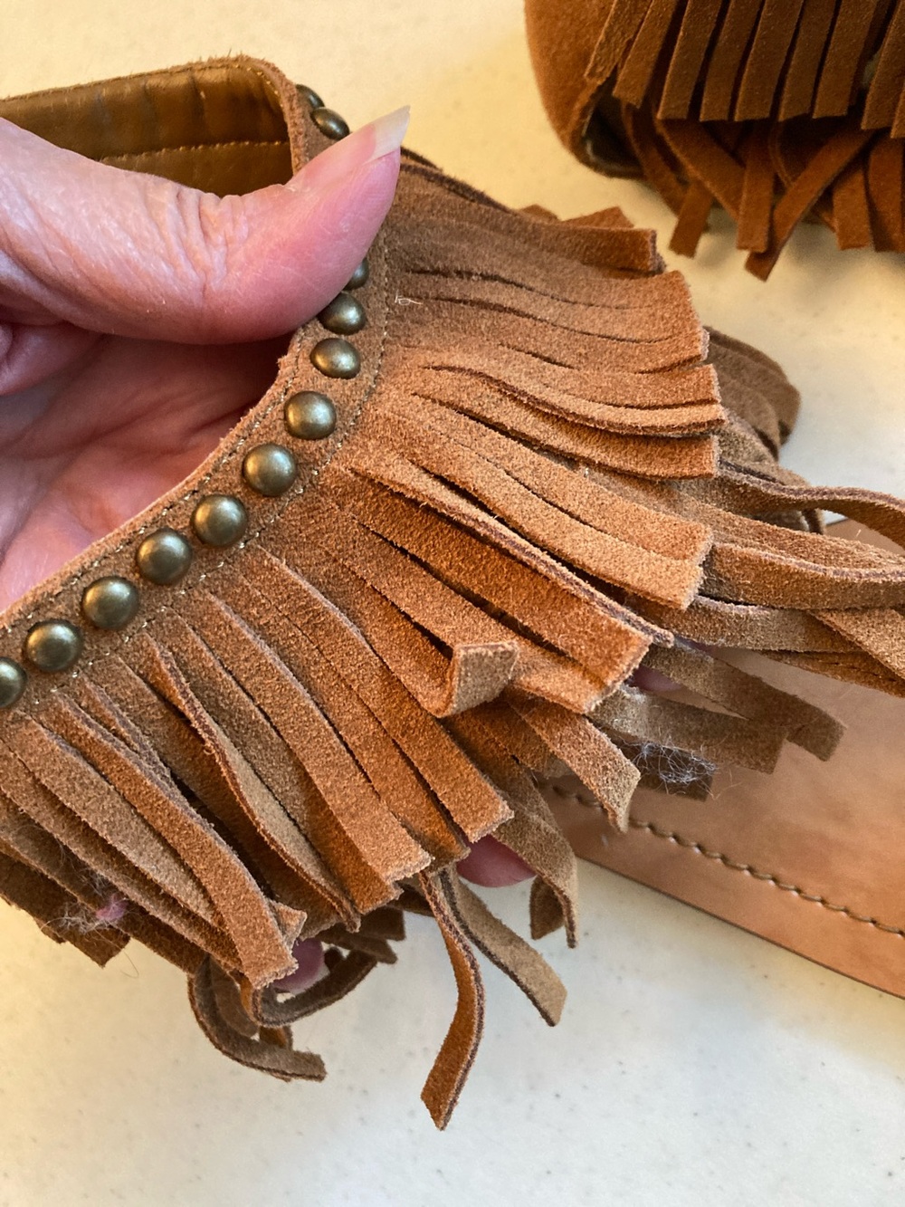 Steve Madden Fringe Suede Moccasin Sandals - Brown - Picture 4 of 10